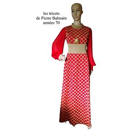 Pierre Balmain Langes Kleid aus rotem Jersey und Gold Lurex