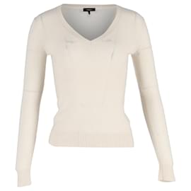 Theory Strickpullover mit V-Ausschnitt aus cremefarbener Wolle