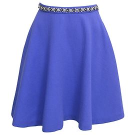 Falda skater mini en lana azul con cinturilla adornada Miu Miu