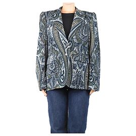 Autre Marque Blaue Cord-Jacke mit Paisley-Muster - Größe UK 12
