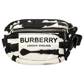 Burberry White Zebra Print Nylon Logo Cannon Belt Bag