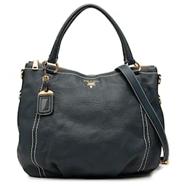 Borsa Prada in vitello daino blu con zip
