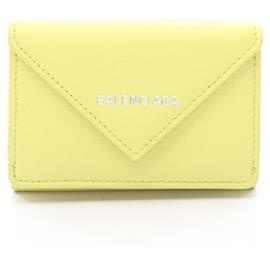 Portefeuille Mini Tri-Fold en Cuir Jaune Balenciaga