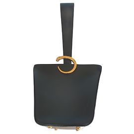 Borsa a mano Cartier in pelle nera con dettaglio dorato