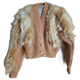 Stella Mc Cartney Giacca Stella McCartney in lana e pelliccia sintetica senape