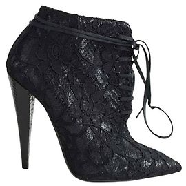 Saint Laurent Stivali in pelle nera con lacci