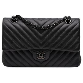 Chanel Black Medium Classic Chevron Lambskin So Black Double Flap