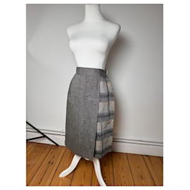 Falda de lana a cuadros asimétrica vintage Dior M Gris