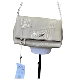 Zadig & Voltaire Rock Schultertasche beige Krokodilprägung Leder