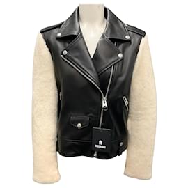 Jaqueta de motociclista em couro de cordeiro e shearling preta Baya da Mackage