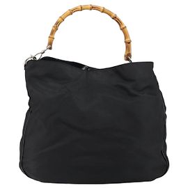 Gucci Vintage Hobo in Nylon Medio con Manico in Bambù