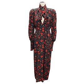 Autre Marque Midi-Kleid mit floralem Cut-Out und gebundenem Hals in Schwarz / Rot von Polly