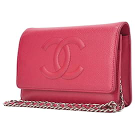 CHANEL Schultertasche, Kettenbörse, rosa Kaviarleder, silberne Verzierungen,