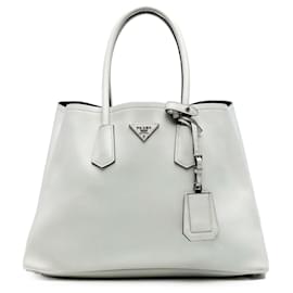 Prada Grande Borsa Doppia in Vitello Bianco da Città