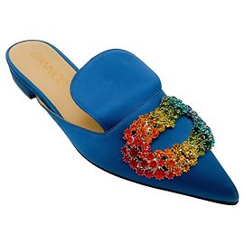 Autre Marque Mule in satin decorate con cristalli blu Giannico