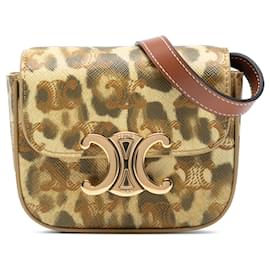Celine Mini Claude in pelle di vitello marrone con stampa leopardata - Céline