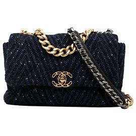 Chanel Blu Grande Flap in Tweed Chevron con Paillettes 19
