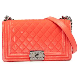 Chanel Arancione Vecchio Medio in Velluto Trapuntato Boy Flap