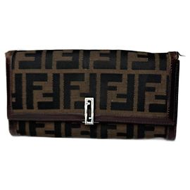 Portafoglio in tela monogramma FF Fendi vintage in pelle marrone