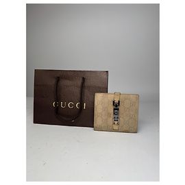 Vintage Gucci Monogramm Leder Jackie Geldbörse Beige