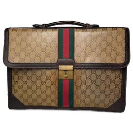 Brèvecase en cuir monogramme Gucci vintage marron doré