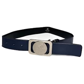Cintura in pelle verniciata vintage Courreges blu navy