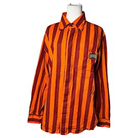 Vintage Camper Striped Cotton Shirt Orange Burgundy XL - Autre Marque