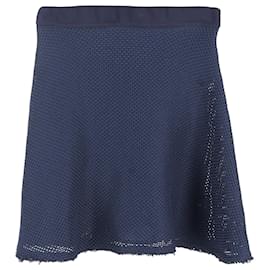 Falda Mini A-Line en Poliéster Azul Marino con Acento de Malla Sandro