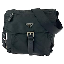 Prada Nylon Leather Tessuto Logo Shoulder Bag Black ref.2606144