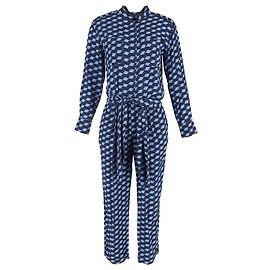 Tuta a maniche lunghe con stampa geometrica in viscosa blu di Diane Von Furstenberg