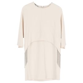 Stella Mc Cartney Vestido Mini com Franjas Efeito Capa Krista da Stella McCartney em Viscose Branca