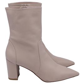 Stuart Weitzman Renegade Stiefeletten mit spitzem Zehen in beigem Leder
