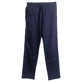 Pantaloni dritti con coulisse Dries Van Noten in lino blu navy