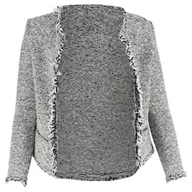 Blazer aperto in tweed Iro Azure in cotone nero e bianco