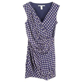 Französisches Kleid aus marineblauer Seide mit Sternenprint von Diane Von Furstenberg