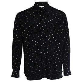 Saint Laurent, Camicia nera con stampa in lurex dorato