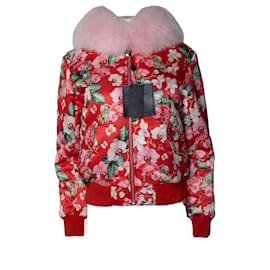 Philipp Plein roter Orchideen-Print Bomber mit Fell