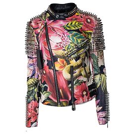 Chaqueta de cuero biker floral Philipp Plein