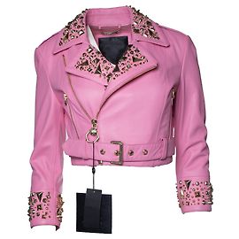 Philipp Plein, Pink Disney cropped Lederbikerjacke