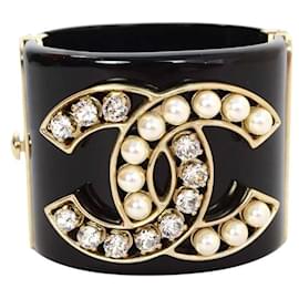 Bracciale largo in cristallo e perle CC 14B iconico di Chanel GHW