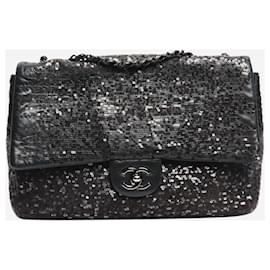 Chanel Borsa Classic Single Flap nera 2011 decorata con paillettes jumbo