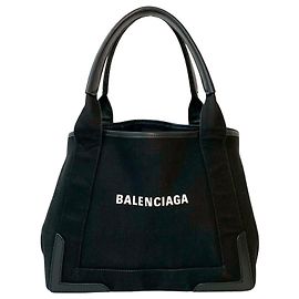 Balenciaga Navy Cabas S Logo Canvas and Leather Tote Bag
