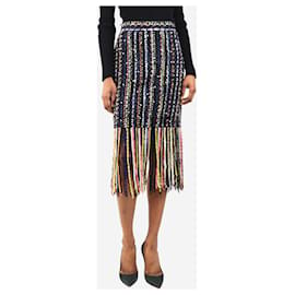 Falda midi de tweed negro con flecos - talla UK 8 - Msgm