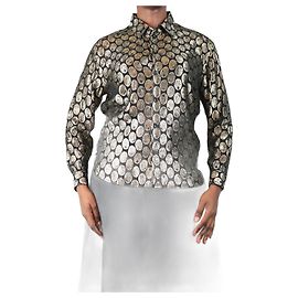 Saint Laurent Schwarzes und goldenes Lurex-Ovalhemd - Größe UK 10
