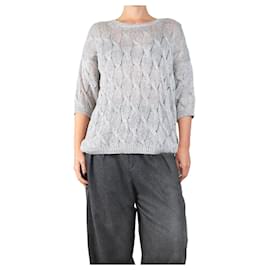 Grau glitzernder Kabelstrick-Cardigan - Größe UK 12 - Autre Marque