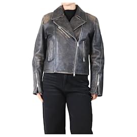 Frame Denim Schwarze, abgenutzte Lederjacke - Größe S