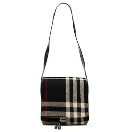 Borsa a spalla in lana a quadri mega nera Burberry