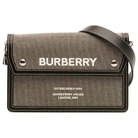 Burberry Graue Canvas Horseferry Note Umhängetasche