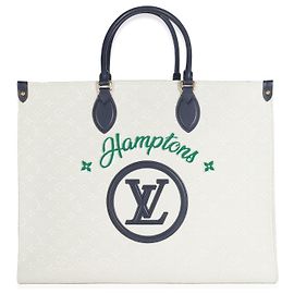 Louis Vuitton Blu Beige Jacquard Ricamato Tappezzato Monogram Hamptons Onthego G