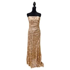 Badgley Mischka Strapless Kleid aus goldenen Pailletten und Spitze